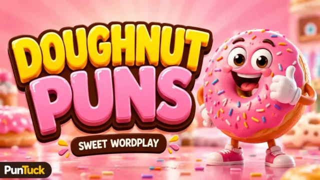 Doughnut Puns thumbnail with a cheerful pink-frosted doughnut mascot