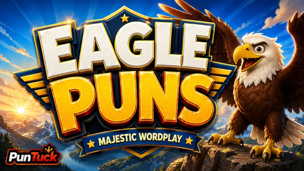 Eagle puns thumbnail with a majestic eagle, mountains, and bold 3D typography