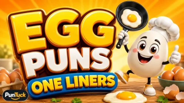 Egg Puns One Liners thumbnail with a cheerful cartoon egg chef
