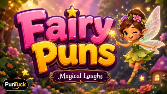 Colorful fairy woodland thumbnail featuring Fairy Puns and a cheerful magical fairy