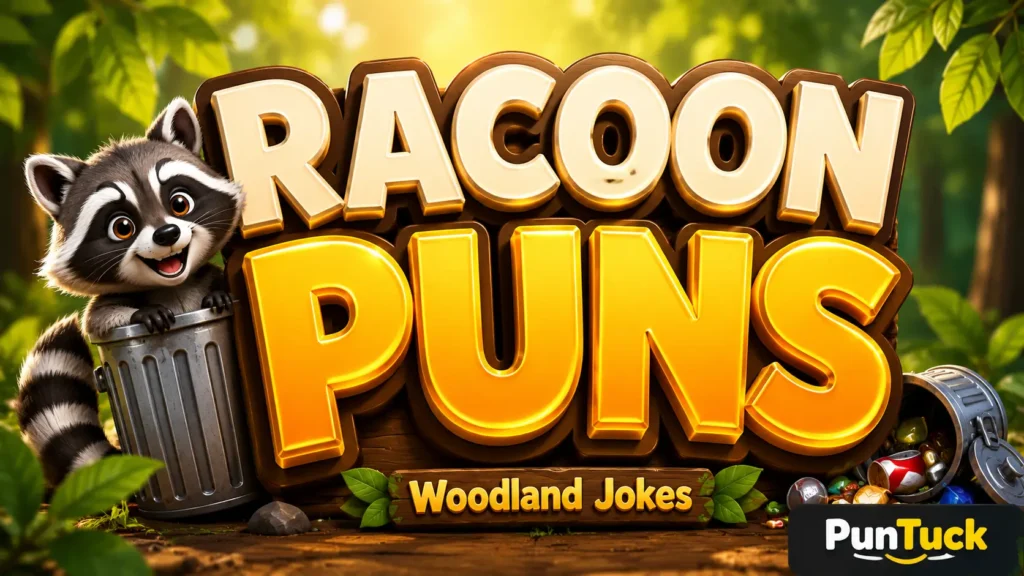 Cute raccoon with bold racoon puns typography and wild laughter theme